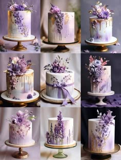 there are many different cakes with flowers on them