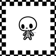 a black and white checkered pattern with a skeleton on it