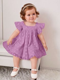 Simple Baby Dress Pattern, Baby Style Dress, Purple Baby Dress, Baby Summer Dresses, Dress For Baby Girl, Baby Frock Pattern