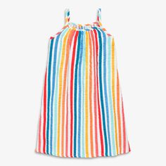 From backyard BBQs to poolside picnics, there’s a bright rainbow stripe on this dress for all the places kids will wear it this season. Breezy, breathable, lightweight, and the easiest one-and-done outfit to keep them cool on sweltering days. Fabric: 100% cotton gauze; made with 3 layers of gauze for extra softness and durability. Pre-washed to minimize shrinkage. Feel: Soft and breezy. Learn more. Fit: Loose and flowy; knee length; side pockets for ice cream money and shells. Playful Sundress For Summer Playdate, Multicolor Sleeveless Sundress For Picnic, Multicolor Sleeveless Dress For Picnic, Multicolor Cotton Sundress For Beach Season, Colorful Rainbow Print Summer Dress, Summer Multicolor Dress For Playdate, Multicolor Summer Dress For Playdate, Rainbow Summer Dress For Playtime, Rainbow Summer Dresses For Playtime