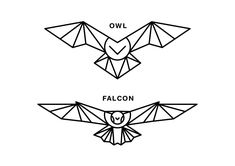 two different types of origami birds with the words owl and falcon on them