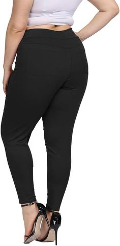 These plus size high waist skinny pants not only provide a flattering and comfortable fit, but also have functional pockets for added convenience. Made with quality materials and a stylish design, these pants are perfect for any occasion. Stay fashionable and functional with these must-have pants. 60% Rayon,35% Nylon,5% Spandex Soft Comfortable Stretch Fabric Brand Size Dress Bust Waist Hip XS 0-2 31-32.5'' 23-24'' 31-34" S 4--6 33-35'' 25-26'' 35-37" M 8--10 35-36'' 27-28'' 38-39" L 12--14 38-4 Full Length Elastane Bottoms With Side Pockets, Fitted Straight Leg Leggings With Pockets, High Waist Leggings With Pockets For Work, Comfort Stretch Elastane Leggings With Pockets, Comfort Stretch Leggings With Pockets, High Waist Elastane Pants With Pockets, Bottoms With Hip Pockets, Solid Leggings With Pockets For Work, Stretch Elastane Bottoms With Pockets