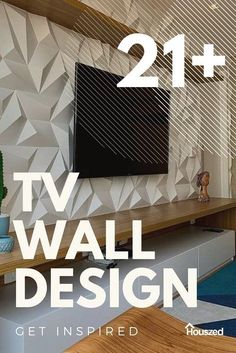 a tv sitting on top of a wooden shelf in front of a wall mounted television