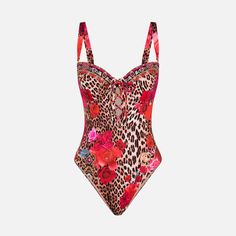 Unleash your wild side with our Leopard & Floral Lace-Up Swimsuit. This stunning one-piece features a bold mix of leopard and floral prints, perfect for making a statement at the beach or pool. The underwire design provides excellent support and shape, while the removable shoulder straps offer versatile styling options. The lace-up front adds a touch of allure and allows for a customizable fit. Fully lined for added comfort and coverage, this swimsuit ensures you feel confident all day long. Mad Leopard Print Sleeveless Swimwear For Party, Sleeveless Leopard Print Swimwear For Summer, Leopard Print One-piece Swimwear For Beach, Leopard Print One-piece Beachwear Swimwear, Leopard Print Sleeveless Swimwear For Beach, Leopard Print Sleeveless Swimwear, One-piece Leopard Print Beachwear Swimwear, Floral Print Beachwear Swimwear For Party, Floral Print Party Swimwear