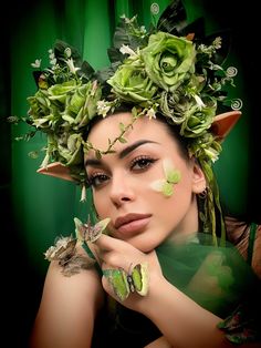 Elf Flower Crown, Flower Crown Green, Midsummer Festival, Fairy Flower Crown, Mother Nature Costume, Fairy Headband, Nature Crown, Fairy Headpiece, Green Crown