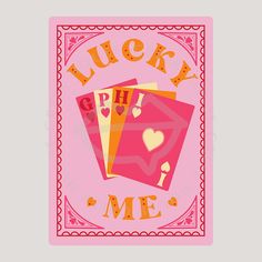 lucky pho me playing cards on a pink background