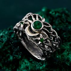 🌟 Warm Greetings, Jewelry Enthusiasts! 🌟 Step into a world where elegance meets personalization with our handcrafted silver rings. Each piece is a testament to unique artistry, blending mystical charm with modern finesse. Our collection offers a special touch for those who adore distinctive and thoughtfully designed jewelry. 🌈 Customization at Your Fingertips: Choose your perfect ring size and select from a variety of enchanting gemstones using our user-friendly dropdown menus. We delight in offering you the chance to create a ring that resonates with your personal style and story. ✨ Design It Your Way: Dreaming of a specific look? We're here to make it happen! Whether it's altering dimensions, adding extra gemstones, or choosing a different material, reach out to us. Your imagination i Celestial Silver Rings For Jewelry Making, Silver Moon-shaped Nature-inspired Jewelry, Mystical Engraved Wedding Jewelry, Nature-inspired Silver Moon Shaped Jewelry, Nature-inspired Silver Moon Jewelry, Handmade Symbolic Crescent Rings, Symbolic Handmade Crescent Rings, Silver Emerald Ring, Nature-inspired Gift, Silver Emerald Ring For Gift, Nature-inspired