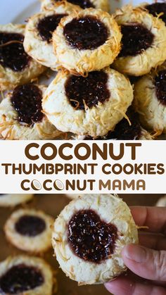 coconut thumbnut thumbnut cookies with chocolate filling on top