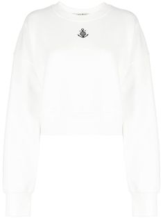 white cotton logo print to the front crew neck long sleeves straight hem Sweatshirt White, Cotton Logo, White Sweatshirt, Active Wear For Women, Logo Print, White Cotton, Printed Cotton, Sweater Top, Active Wear