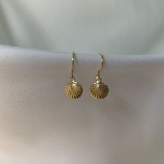 Mini Seashell Dangle Earrings - Jewelers Garden Style With Jewelry, Butterfly Dangle Earrings, Sea Earrings, Dainty Gold Jewelry, Gold Beach, Seashell Earrings, Earring Hook, Gold Filled Earrings, Love Charms