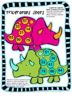 two pink and green rhinos with numbers on them