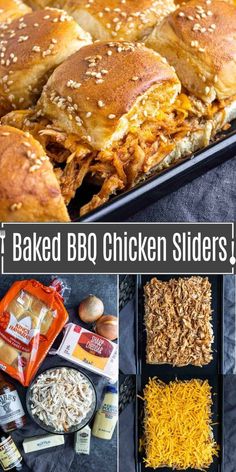 baked bbq chicken sliders with shredded cheese and other ingredients to make them in the oven