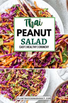 this thai peanut salad is loaded with carrots, lettuce and red cabbage