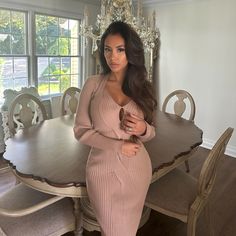 Chic, Sexy, Comfortable Nude/Tan/Beige/Cream Twisted Ribbed Knit Long Sleeve Dress With Sexy Front For Cleavage Midi Long Sleeve Dress, Knit Long Sleeve Dress, Lux Life, Long Sleeve Knit Dress, Knit Long Sleeve, Dress For Success, Long Sleeve Midi Dress, Sleeve Dress, Eye Candy