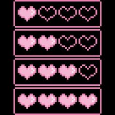 an old school computer screen with hearts and arrows on the bottom, in pink against a black background