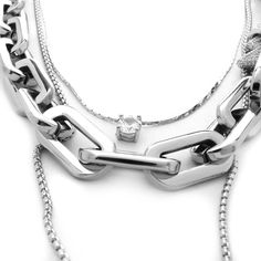 Stainless steel chunky link chain Zirconia solitaire pendant Lighting zirconia carabiner 16" -19"- 20" length Chunky Chain Link Cubic Zirconia Jewelry, Silver Double Chain Cuban Link Necklace, Silver Cubic Zirconia Chain Necklace, Everyday Silver Cubic Zirconia Chain Necklace, Chunky Chain Link Stainless Steel Necklace, Stainless Steel Chunky Chain Link Necklace, Everyday Adjustable Cubic Zirconia Chain Necklace, Silver Chunky Chain Jewelry With Cubic Zirconia, Silver Jewelry With Chunky Chain And Cubic Zirconia