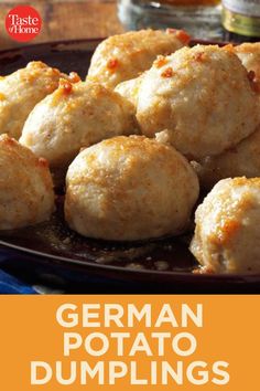 german potato dumplings on a plate with ketchup and mustard in the background