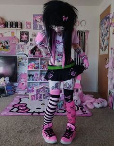 Emo Punk Aesthetic, The Scene Aesthetic, Punk Aesthetic, Aesthetic Women, Aesthetic Beauty, Pink And Black, Tights, Toys