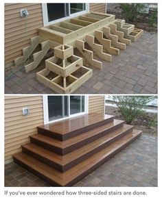 the steps are made out of wood and ready to be built into an outdoor deck