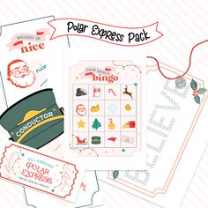 the paper express pack includes an image of santa's hat and other items