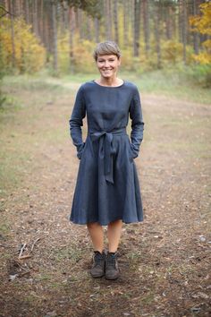 "Linen Sea new autumn dress, handmade with love from the best fabrics that are stone washed, soft, OEKO-TEX certified. Details: - Made of 100% natural washed and soft medium weight (205 g/m Oeko-Tex certified linen; - Colour: Charcoal Grey, but there are 25 available colours in total (colour palette is below); - Pre-washed linen fabric; - With two side pockets; - There is no zipper; -There's long belt; - Making time: approx. 3-5 working days. Find all available colours here: http://etsy.me/2mJDX Fall Knee-length Long Sleeve Dress, Knee-length Linen Dress For Workwear In Fall, Fall Midi Linen Dress For Work, Modest Knee-length Winter Dress, Fall Linen Midi Dress, Fall Midi-length Linen Dress, Elegant Knee-length Linen Dress For Fall, Modest Fitted Knee-length Long Sleeve Dress, Boys Wearing Skirts