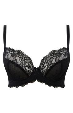 Three-part cups lift, shape and support in this plunge-neck bra made from romantic galloon lace. 91% polyamide, 9% elastane Hand wash warm, dry flat Imported Lingerie Mtv Downtown, Undergarment Fashion, Black Bra Set, Pretty Bra, Cute Bra, Lacy Bra, Black Lace Lingerie, Pretty Bras, Cute Bras