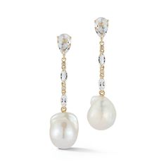 14kt Baroque Pearl Dusters– MATEO Duster Earrings, Jewel Wedding, Dusters, Pearl Collection, Earring Crafts, Stunning Earrings, Elegant Earrings, Baroque Pearls, White Topaz