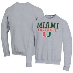 Stay warm while rooting for the Miami Hurricanes to score a touchdown with this Football Stacked sweatshirt. Made by Champion, it features team graphics printed on a blend of soft, durable fabrics. Fleece lining adds an extra layer of softness and cozy warmth to this Miami Hurricanes pullover. Game Day Fleece Crew Neck Top, Team-colored Crew Neck Top With Mascot, Game Day Fleece Crew Top, Game Day Fleece Tops With Crew Neck, Crew Neck Mascot Top For Fan Gear, Mascot Crew Neck Top For Fan Gear, Crew Neck Tops With Mascot For Fan Gear, Fleece Crew Tops For Game Day, Fleece Crew Neck Tops For Game Day