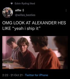 two people sitting at a table in front of a computer screen with the caption omg look at alexandria hes like yeah i ship it