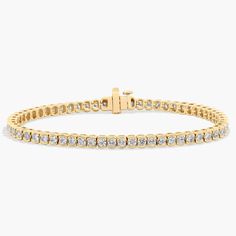 Simple and elegant, this bezel diamond tennis bracelet features round diamonds framed in 14k yellow gold. Pearl Jewelry Gift, Pearl Bracelet Gold, Platinum Rose Gold, Engagement Rings Marquise, Gold Rings Fashion, Diamond Tennis Bracelet, Gold Pearl Necklace, Ladies Diamond Rings, Yellow Gold Chain