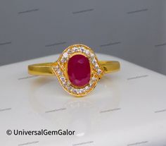 1 CT Unique Halo Genuine Lab Grown Ruby Engagement Ring* July Birthstone Promise Ring* 14k Gold Filled Anniversary Ring* Christmas Gift Her if you would prefer a custom ring, please contact us. Stone -  Lab Grown Ruby Stone Size - 7x5 mm Metal - 925 Sterling Silver Plating- 14k Yellow Gold or 14k Rose Gold Accent Stone - Simulated Diamond 100% Genuine & Natural Measurements and weight are close to approximations ---------------------------------------------------------------------------------------------------- About US: ---------------------------------------------------------------------------------------------------- UniversalGemGalor based in New York, USA is a company engaged in supplier, manufacturing, wholesale and retail business of Gemstones ( semi precious stones and precious sto Gold Ruby Ring With Halo For Gift, Gold Ruby Ring With Halo Design For Anniversary, Christmas Gift Her, Birthstone Promise Rings, Rose Gold Accents, Ruby Engagement Ring, Ruby Stone, July Birthstone, Anniversary Ring