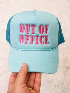 Don't let work keep you down, show off your sense of adventure with our "Out Of Office" Trucker Hat. Featuring a classic trucker style with a bold statement, this hat is the perfect accessory for any outdoor enthusiast. Take a break and hit the road with this must-have accessory! Trendy Adjustable Distressed Trucker Hat, Trendy Distressed Cotton Trucker Hat, Fun 5-panel Trucker Hat For Outdoor, Fun Blue Trucker Hat, Spring Fling Dress, Fun Pink 5-panel Trucker Hat, Knee Length Dresses Casual, Curvy Shorts, Flat Heel Boots