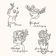 four different types of flowers with the words, first princess, second prince and third harmony