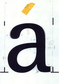 the letter a is made up of black and yellow letters with some writing on them