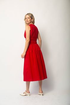 The Ulla dress is a red cotton poplin fabric that originates from Japan Elastic waist, neckline, and around-the-arm holes Fitted around the waist, midlength Dry clean or gently wash in cold water, do not tumble dry Stationery Brands, Perfect White Tee, Cotton Poplin Fabric, Denim Outerwear, Vintage Wardrobe, Knitwear Dress, Mid Dresses, Frame Denim, Poplin Fabric