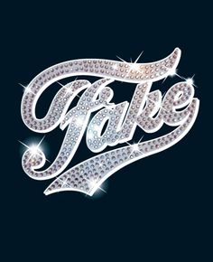 the word fake is made up of diamonds and sparkles on a black background with white lettering