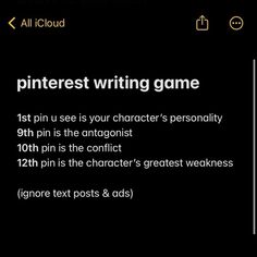 the pinterest writing game is being displayed on an iphone screen, with text below it