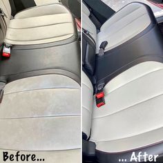 before and after photos of the interior of a car with leather upholsters