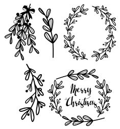 hand drawn christmas wreaths with merry lettering