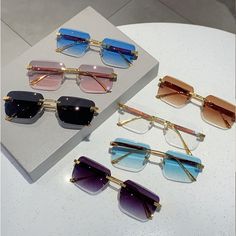 KAMMPT Rimless Rectangle Sunglasses Men Stylish Vintage Gradient Ocean Lenses Eyewear 2023 New Luxury Sunglasses With Gradient Lenses For Outdoor, Luxury Classic Sunglasses With Gradient Lenses, Luxury Gradient Lenses Sunglasses For Summer, Luxury Gradient Lens Sunglasses For Spring, Luxury Gradient Lenses Sunglasses, Luxury Designer Sunglasses With Gradient Lenses, Affordable Rectangular Sunglasses With Gradient Lenses, Cheap Rectangular Sunglasses With Gradient Lenses, Rectangle Sunglasses Men