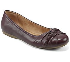 Featuring draped detailing on the toe, these leather ballet flat make a fashionable foundation for any outfit (with a cushioned insole for all-day comfort). From Earth Brands Footwear. Chic Synthetic Slip-on Ballet Flats, Elegant Faux Leather Flats With Flat Heel, Elegant Spring Faux Leather Flats, Classic Faux Leather Flats, Elegant Faux Leather Flats For Fall, Elegant Fall Faux Leather Flats, Chic Brown Ballet Flats With Removable Insole, Chic Slip-on Synthetic Ballet Flats, Chic Slip-on Ballet Flats With Leather Lining