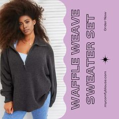 Elevate your cozy fashion game with our Cozy Half-Zip Waffle Weave Sweater Set! ☕️🧥 This set is all about comfort and style, featuring a waffle weave texture and a half-zip design. Perfect for a day in or a night out. Upgrade your wardrobe with this versatile and chic ensemble today! 🌟 #SweaterSet #CozyFashion #FashionGoals #WaffleWeave #ComfortAndStyle #StylishComfort #WardrobeEssentials #ChicFashion #EffortlessStyle #ChicWardrobe #DressToImpress #FashionStatement #CozyStyle Fall Waffle Knit Sweatshirt For Layering, Fall Layering Waffle Knit Sweatshirt, Versatile Fall Sweater For Loungewear, Versatile Sweater For Fall Loungewear, Versatile Winter Sweatshirt For Layering, Winter Waffle Knit Sweatshirt For Layering, Autumn Sweater, Woven Sweater, Zip Design