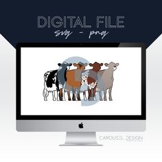 a computer screen with cows on it and the words digital file stay - proy