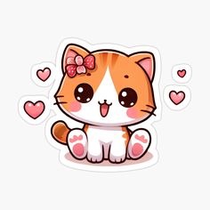 an orange and white cat sticker with hearts around it