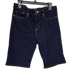 Wear Them Bermuda Style Or Cuff Them Up For That Shorter, Sexy Look. Very Versatile. Waist Is 35" Around, And Length Is 22". Somewhat Stretchable. Dark Wash Stretch Bottoms Short Length, Stretch Dark Wash Short Length Bottoms, Dark Wash Bottoms With Built-in Shorts, Denim Pants With Built-in Shorts, Stretch Denim Blue Straight Leg Shorts, Stretch Straight Leg Denim Blue Shorts, Denim Blue Stretch Straight Leg Shorts, Fitted Bermuda Shorts With Straight Leg, Blue Stretch Denim Bermuda Shorts