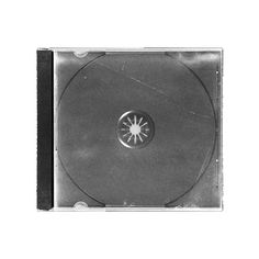 a black and white photo of a cd case with a circular design on the front