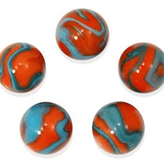 six orange and blue marbles arranged in a circle