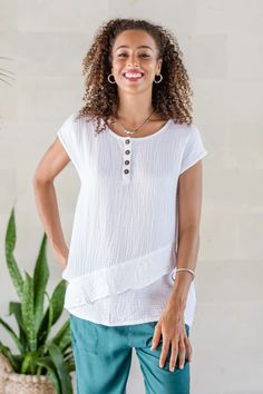 White Double Cotton Gauze Sleeveless Blouse - Fresh Air in White | NOVICA Cotton Gauze Pants, Cotton Gauze Shirt, Gauze Shirt, Rayon Blouse, Causal Dresses, Perfect Blouse, Shirtwaist Dress, Maroon Dress, Beautiful Sweater