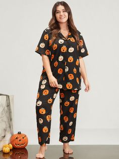 BloomChic Loungewear Sets Loungewear Sets Halloween Pajamas, Plus Lingerie, Plus Size Halloween, Loungewear Women, Pumpkin Print, Home Wear, Womens Pyjama Sets, Plus Size Kleidung, Loungewear Sets