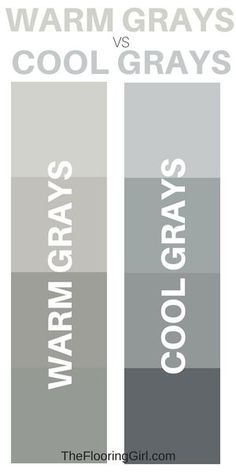 two gray and white labels with the words warm grays versus cool grays